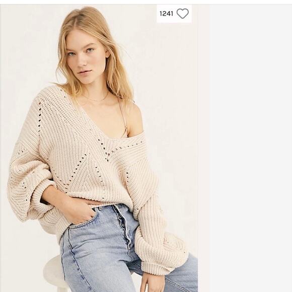 Free People Sweaters - Free People All Day Long Oatmeal Cream Chunky Knit Cropped Sweater M Boho EUC!